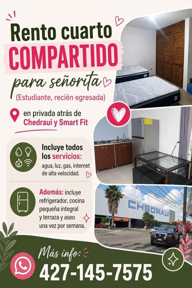 Rento Cuarto Compartido amueblado Señorita, en privada en centro histórico San Juan del Río . Cuenta 2