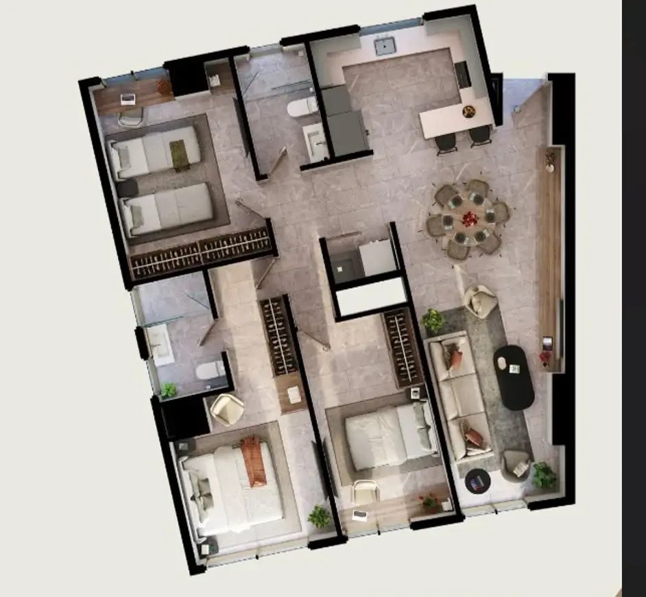 3 habitaciones 2 baños Departamento 2