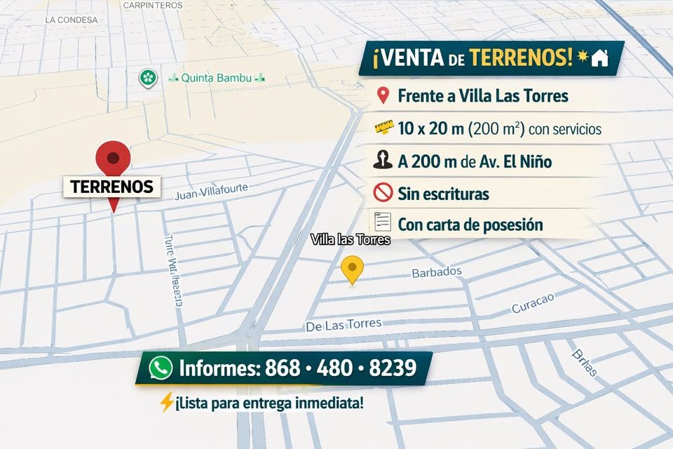venta de terreno a dos calles de la av del ni;o frente a la gasolinera de las torres ` 2