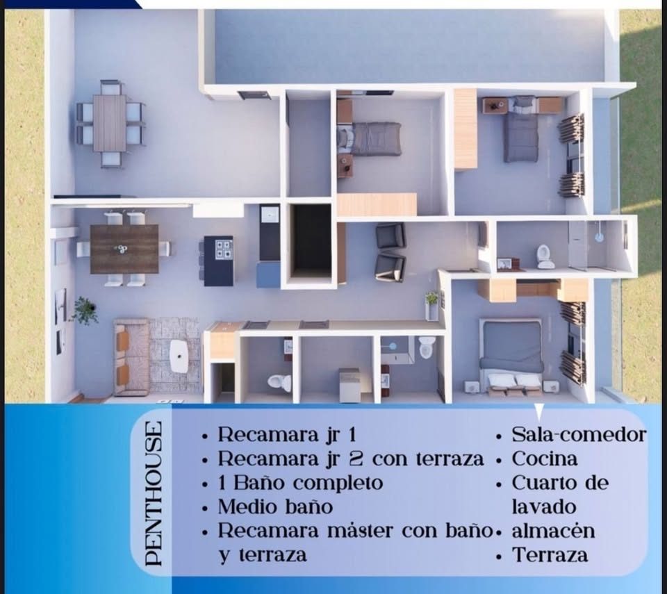 2 habitaciones 2 baños Departamento 3